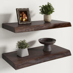 Live Edge Elm Floating Shelves - 24 In Rustic Solid Wood Shelves with Heavy-Duty Invisible Bracket, Wall-Mounted Wooden Shelf for Living Room, Bathroom, Kitchen Storage & Display, Set of 2, Natural