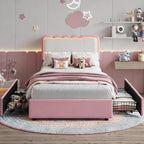 IDEALHOUSE Twin LED Bed, 2 Drawer Trundle, Pink Wave Headboard