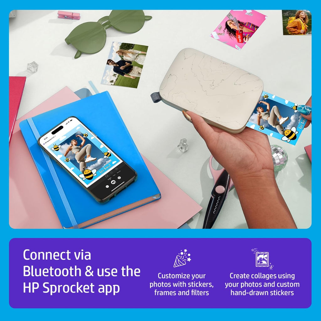 HP Sprocket Select Portable Instant Color Photo Printer for Android and iOS Devices (Eclipse) Zink Paper Bundle