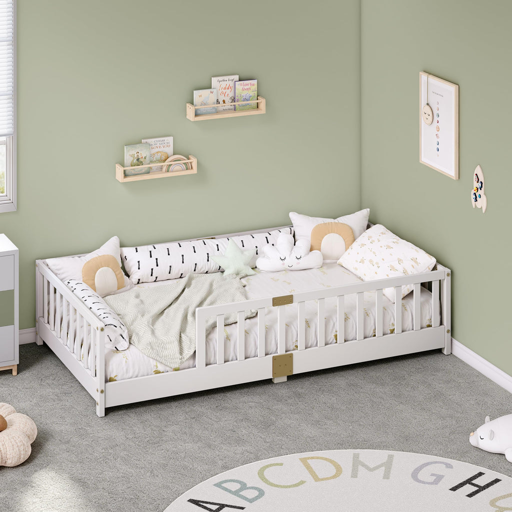 Full Montessori Floor Bed with Rails