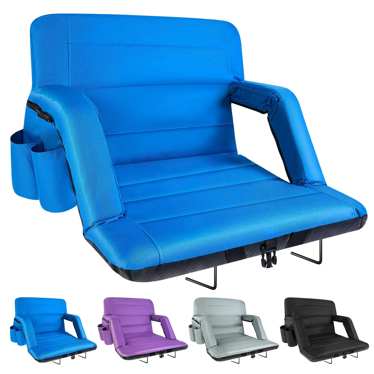 yeyeeyyee Stadium Seats with Back Support 2 Pack Wide, Exclusive Bleacher Chairs with Back and Cushion Folding Stadium Chairs, 6 Reclining Positions Waterproof Bleacher Seats (Wide|22.5" Black)