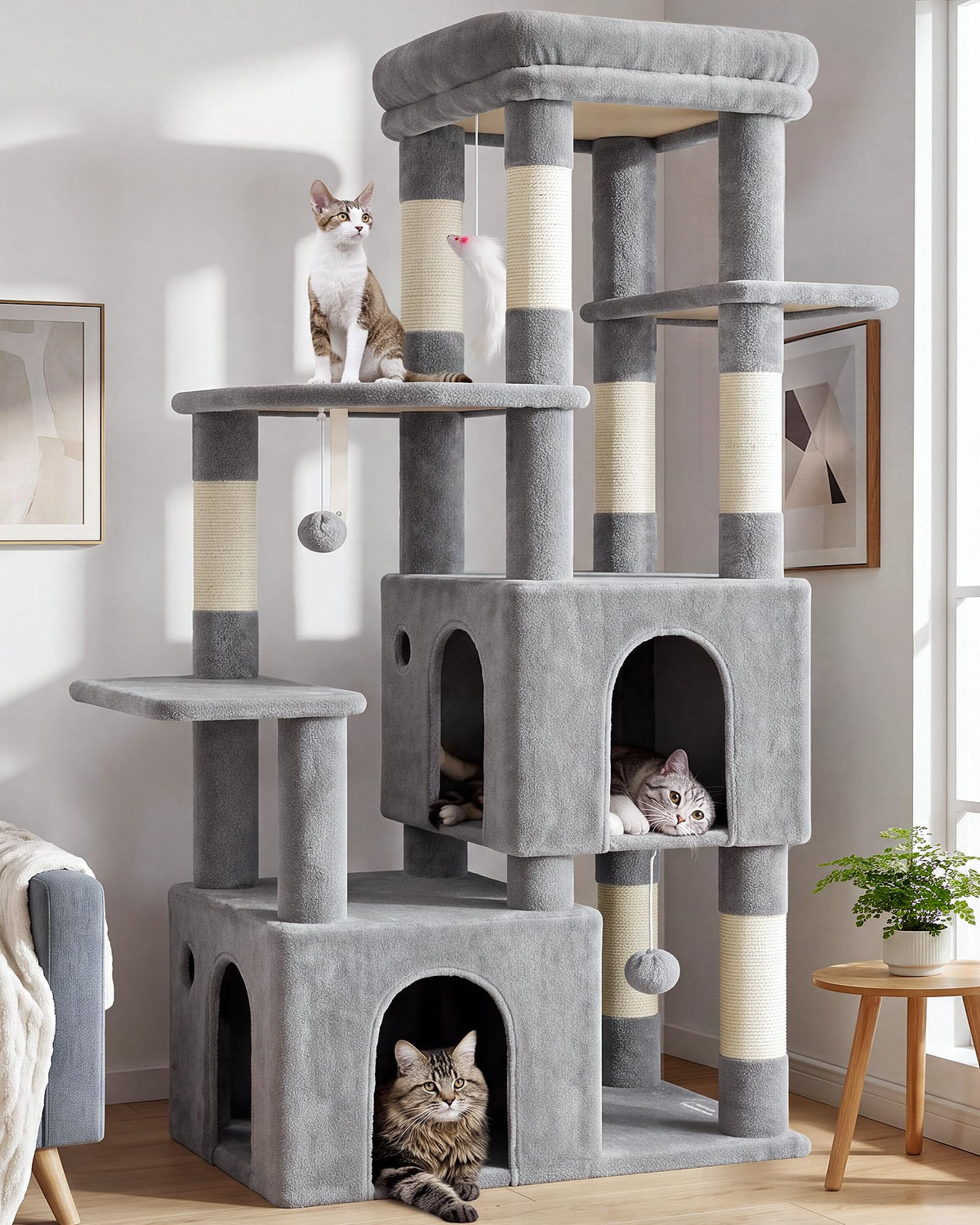 Globlazer Heavy Duty Cat Trees for Big Cats Maine Coon, F61, Light Grey