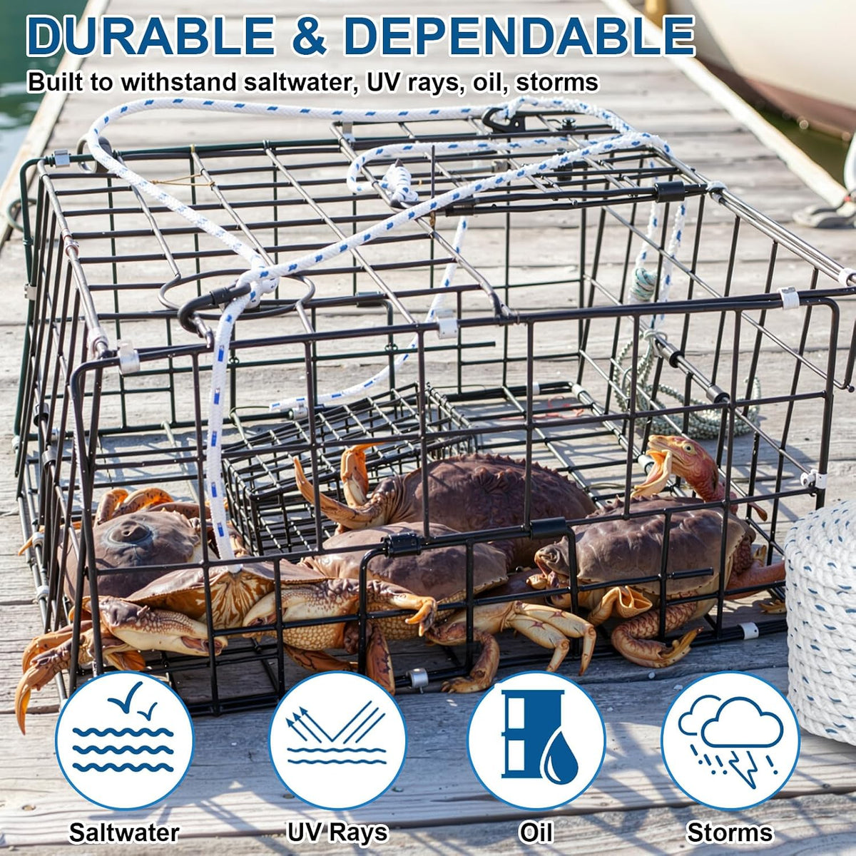 Sinking Line Leaded Core Rope for Crab Trap and Shrimp Pot Crab Trap Rope Strands Twist PP Line for Harness Fishing Industry, 3 Sizes: 1/4" Dia-200', 1/4" Dia-400', 5/16" Dia-400'