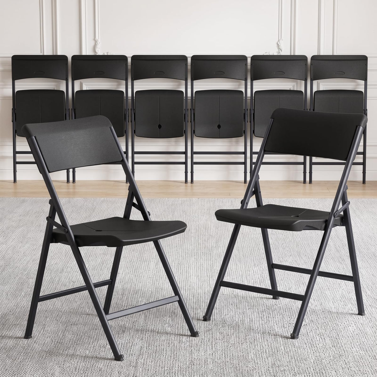 Folding Chairs 4 Pack,350 lbs Heavy Duty Metal Frame Folding Chairs with PU Leather Padded Seat,Ergonomic Portable Foldable Chair with Non-Slip Rubber Feet for Indoor Outdoor Wedding Patio Party,Black