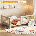 EXPERLAM Montessori Toddler Bed, Variable Twin Floor Bed Frame with Removable Guardrails and Legs, Low Wooden Kids Bed with 10 Slats and Supporting keel, Crib-to-Bed Transition for Bedroom or Nursery