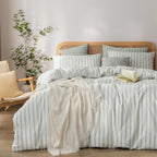 BESTOUCH Cotton Solid Duvet Cover Set Linen Feel Cornflower Blue Queen