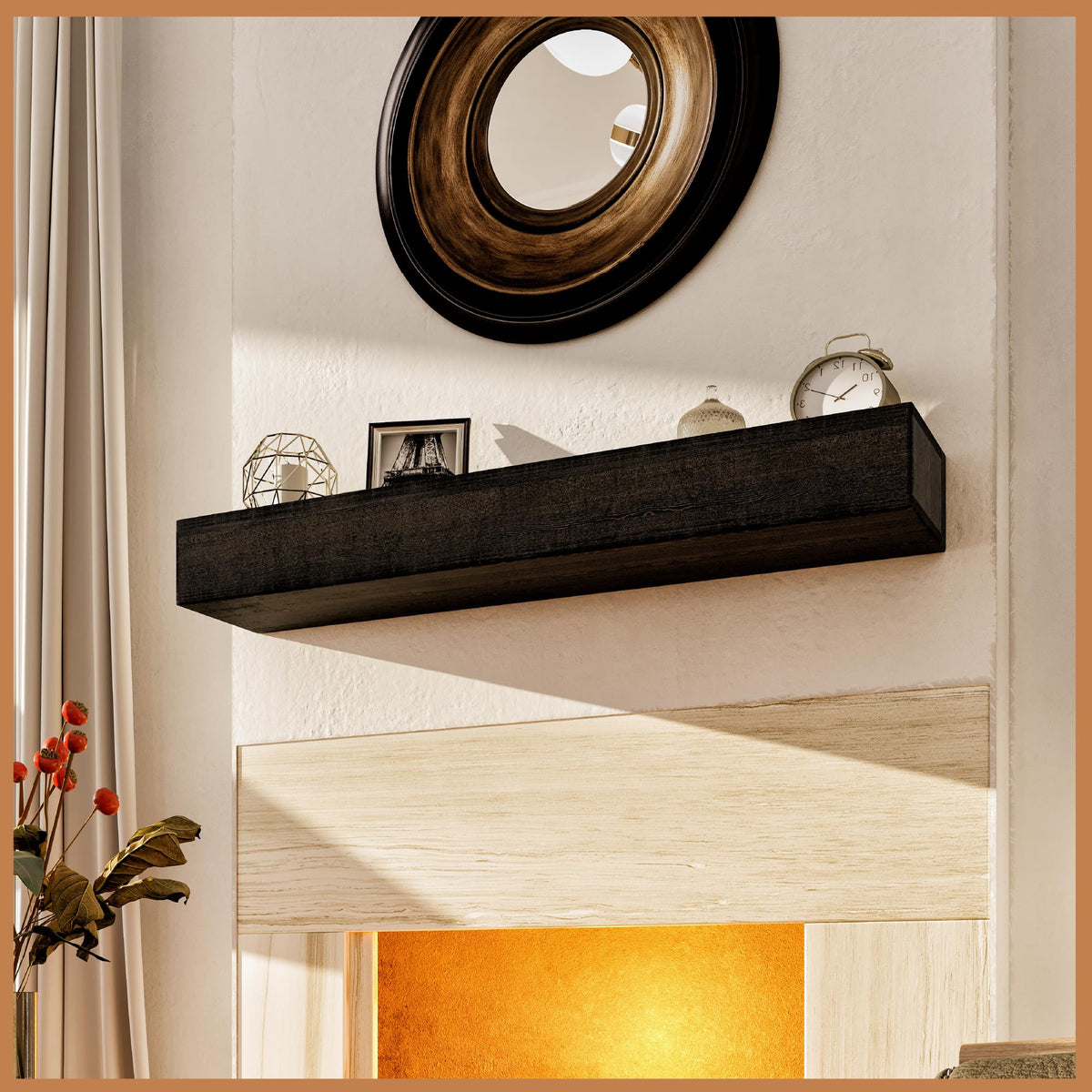 Avana Fireplace Mantel - Wall-Mounted Mantles for Over Fireplace - Farmhouse Fireplace Mantle Shelves - Handcrafted Wood Fireplace Mantels - Floating Mantel 72 Inches X 8 X 5 - Rustic Natural