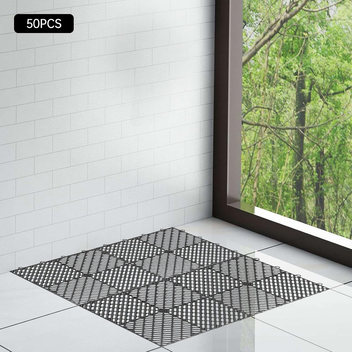Tiles Interlocking, Drainage Tiles 12x12x0.5 Inches, Non-Slip Deck Tiles Outdoor Floor Tiles, Outdoor Interlocking Tiles for Pool Shower Bathroom Deck, 50 PCS Black (50 PCS Black)