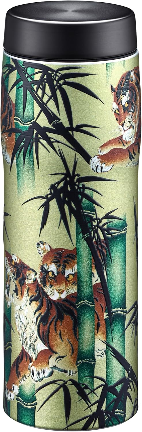 Tiger Made in Japan Insulated Travel Mug,16oz (480ml) - 100-Year Kyoto Yuzen Tradition Design, Premium Stainless Steel Vacuum Water Bottle, with Luxury Paulownia Gift Box, MJX-B048YT, Bamboo Green