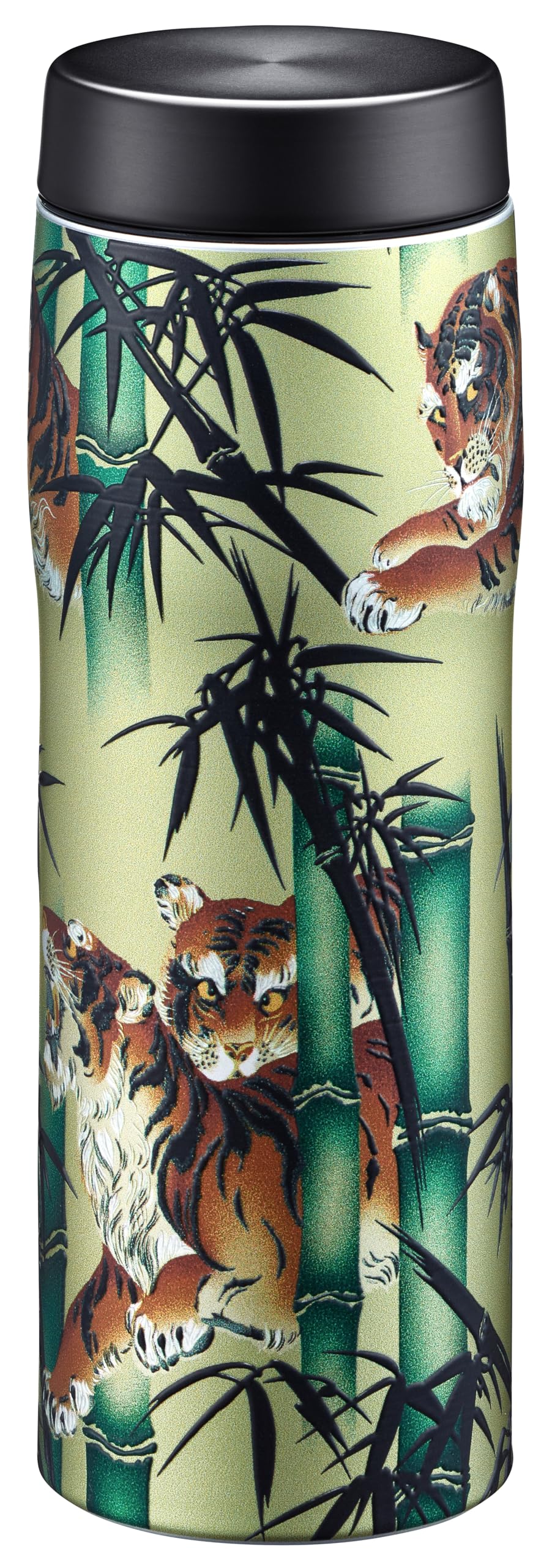 Tiger Made in Japan Insulated Travel Mug,16oz (480ml) - 100-Year Kyoto Yuzen Tradition Design, Premium Stainless Steel Vacuum Water Bottle, with Luxury Paulownia Gift Box, MJX-B048YT, Bamboo Green