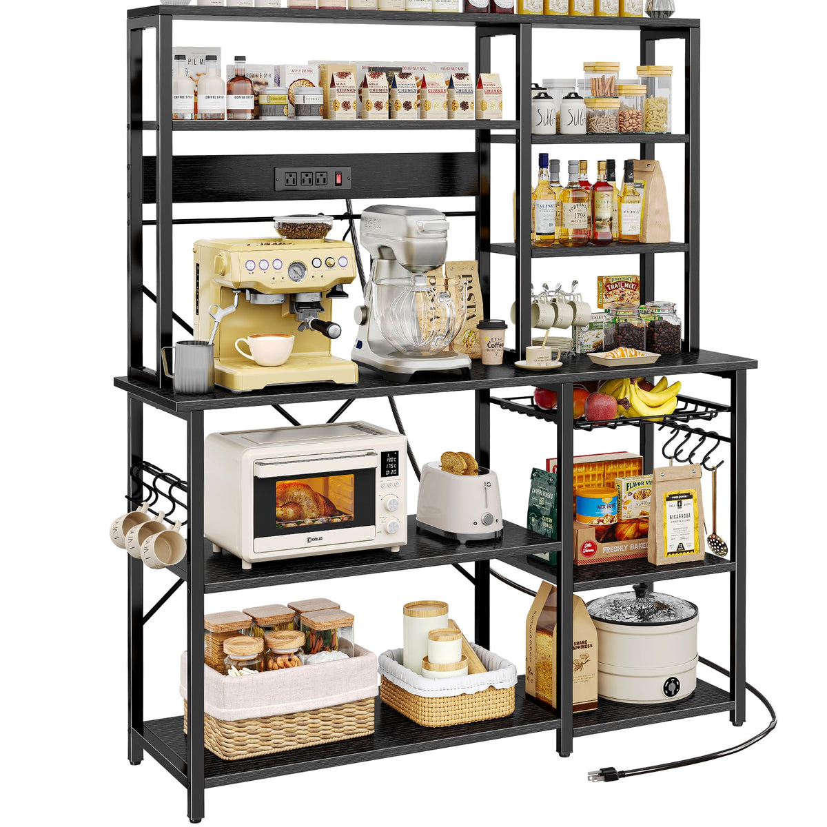 SUPERJARE Large Bakers Rack with Power Outlets, 39.6 Inches Microwave Stand