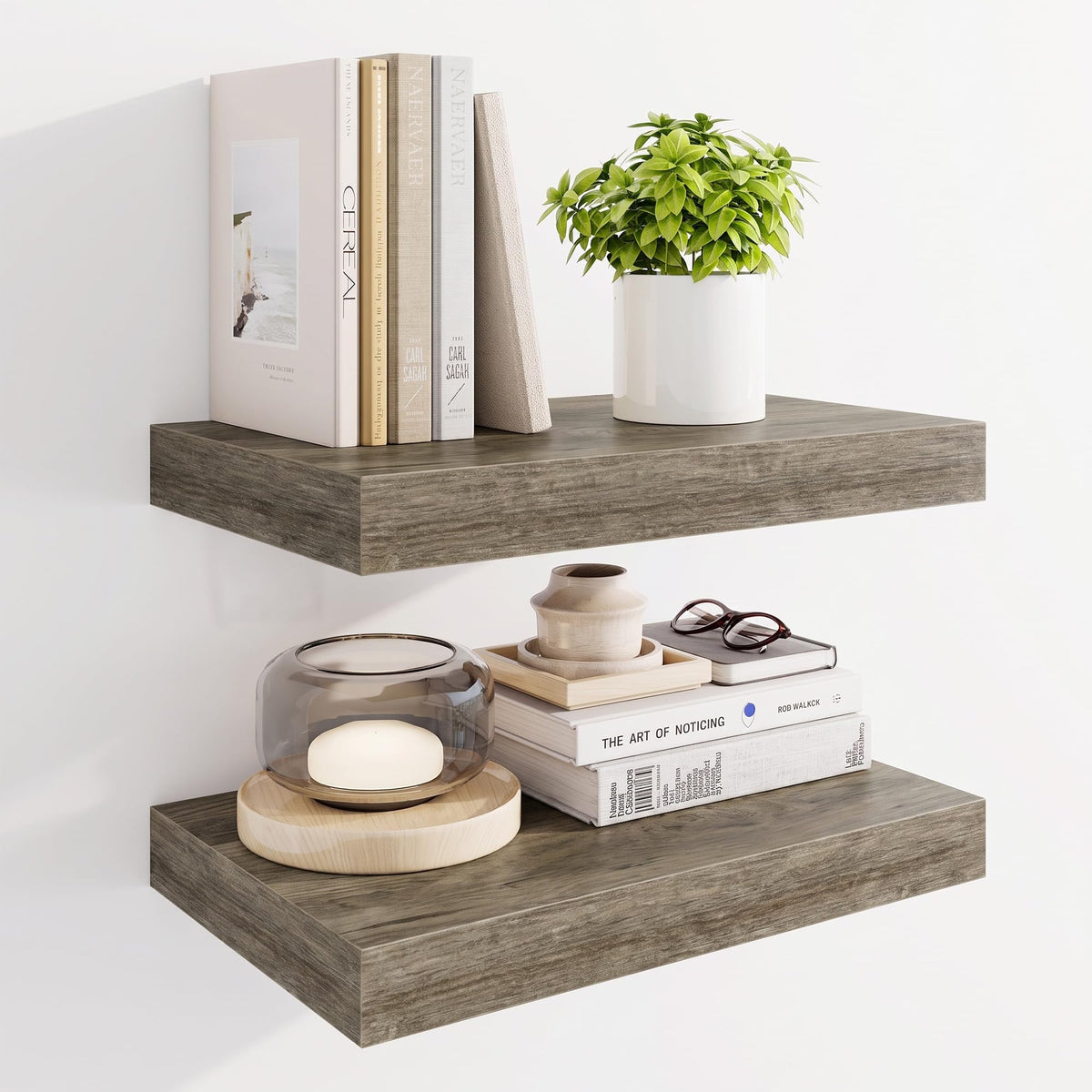 Marsmiles 55" Floating Shelves for Wall, Wooden Shelves with Invisible Brackets Set of 2, Rustic Farmhouse Wall Mounted Shelf for Kitchen Bathroom Living Room Study, White