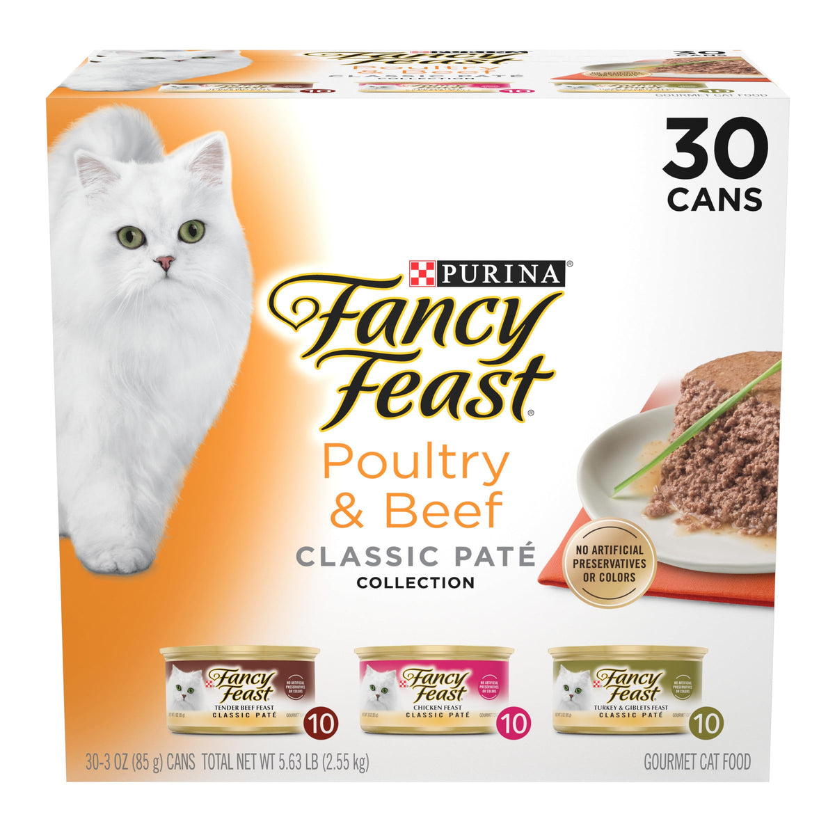 Fancy Feast Poultry and Beef Feast Classic Pate Collection Grain Free Wet Cat Food Variety Pack - 3 oz. Cans,(Pack of 60)