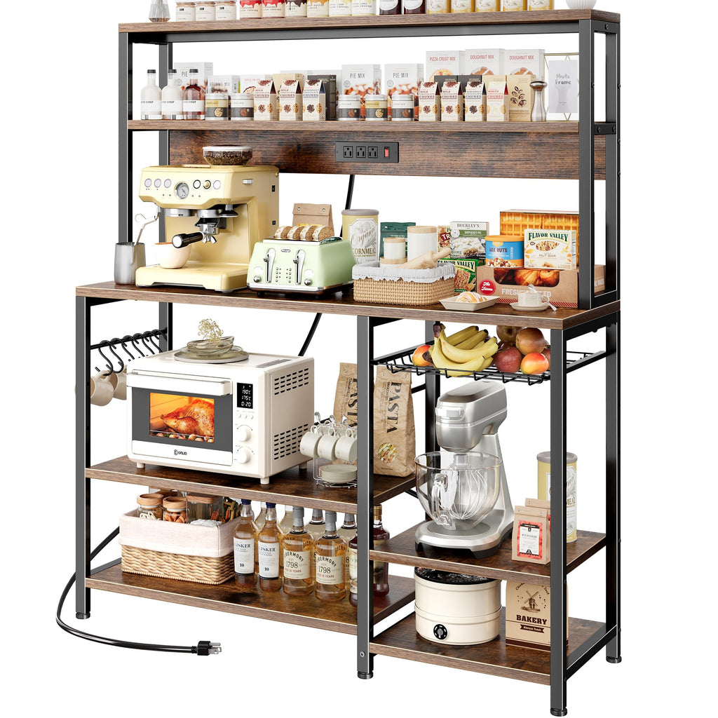 SUPERJARE Bakers Rack with Power Outlet, 35.4 Inches Coffee Bar with Basket