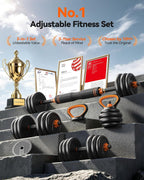 FEIERDUN DS2 Adjustable Dumbbells, 20/30/40/45/70/90lbs Free Weight Set with Connector, 5 in1 Dumbbells Set Used as Barbell, Kettlebells, Push up Stand, Weight Plate, Fitness Exercises for Home Gym Suitable Men/Women