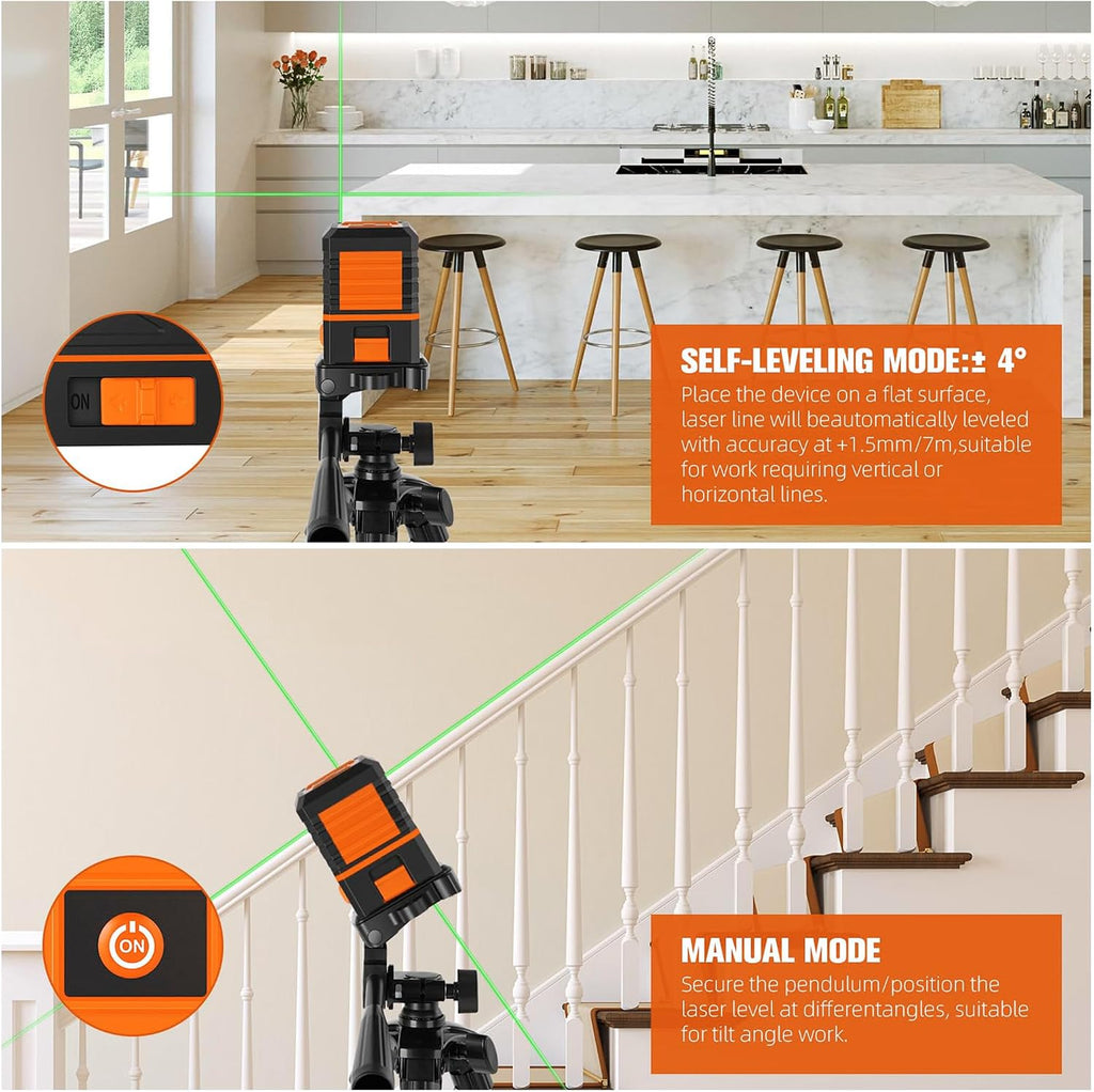 Laser Level with Tripod, 120 feet Green Cross Line Self Rotary Leveling Laser Level, Vertical and Horizontal Line, Rotatable 360 Degree, Manual Self leveling and Pulse Mode,IP54 Waterproof & Battery1