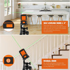 Laser Level with Tripod, 120 feet Green Cross Line Self Rotary Leveling Laser Level, Vertical and Horizontal Line, Rotatable 360 Degree, Manual Self leveling and Pulse Mode,IP54 Waterproof & Battery1