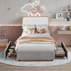 IDEALHOUSE Twin LED Bed, 2 Drawer Trundle, Pink Wave Headboard