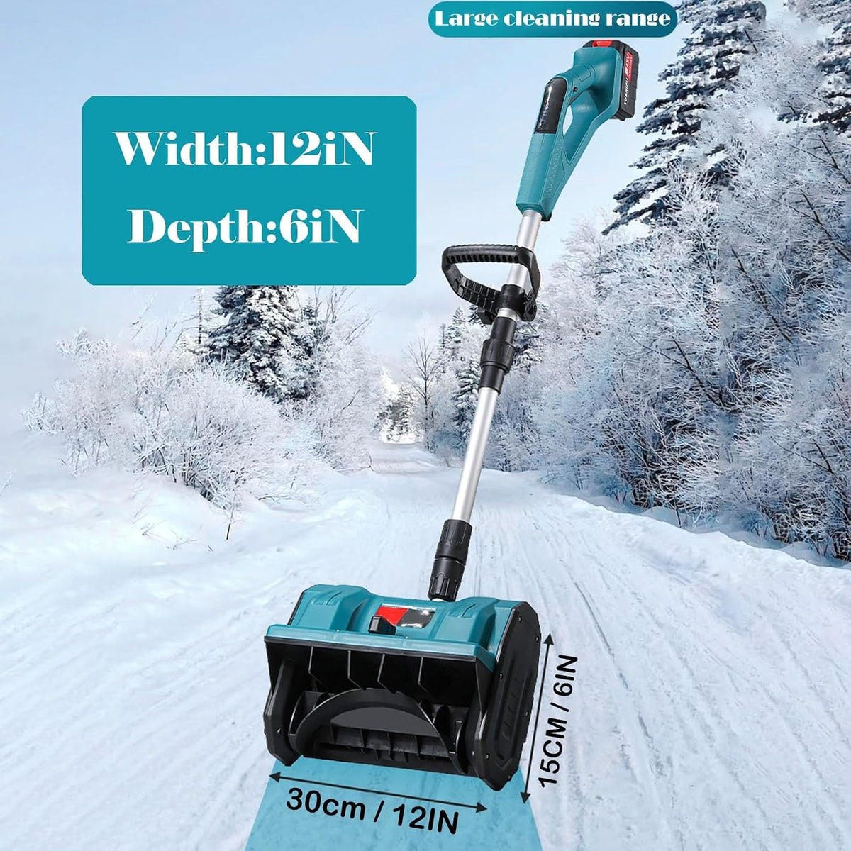 Brushless Motor Cordless Snow Shovel, 12-Inch Width, 21V Battery, 26ft Throwing Distance, Adjustable Handle & Chute for Easy Snow Removal on Sidewalks
