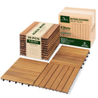 Acacia Interlocking Deck Tiles, 27 PCS Wood Flooring, 12 Slats, Walnut