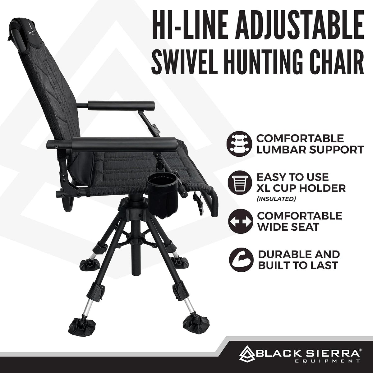 Black Sierra 360 Silent Swivel Hunting Chair, XL Padded Blind Seat, 300 lb