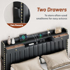 CypBed King Size Bed Frame with Headboard & 4-Storage Drawers, Upholstered