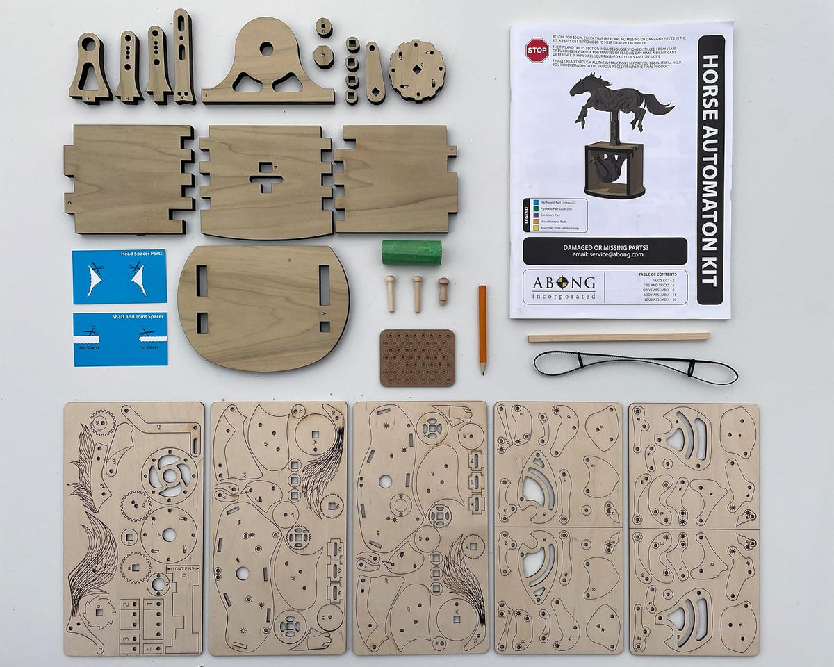 Abong 3D Wood Craft Mechanical Horse Automation Model | 221 Pieces of Precise Cuts of Plywood | Includes an Illustrated Instruction Book