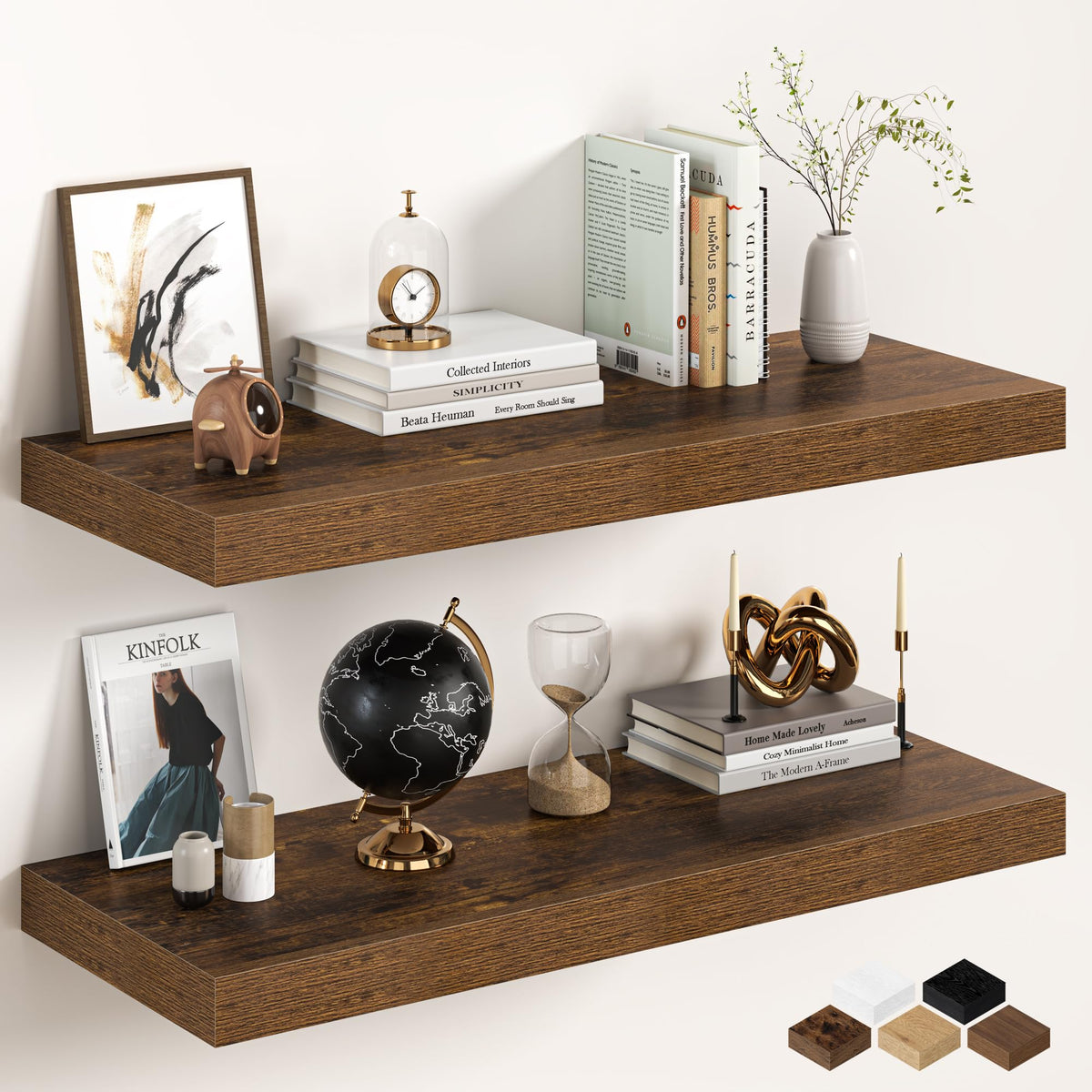30Inch Oak Floating Shelves for Wall, 12 Inch Deep Shelves for Bedroom, Kitchen, Bathroom Wall Mounted, Rustic Wood Floating Shelf with Invisible Brackets for Books, Storage, Decor, 2 Packs