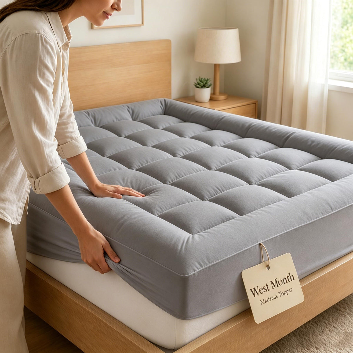 West Month Mattress Topper 1000gsm Premium Quilted, Mattress Cover with Deep Pocket Fits 8-21 Inch Mattresses, Breathable Fluffy Bed Topper for Soft Comfort (White,King)