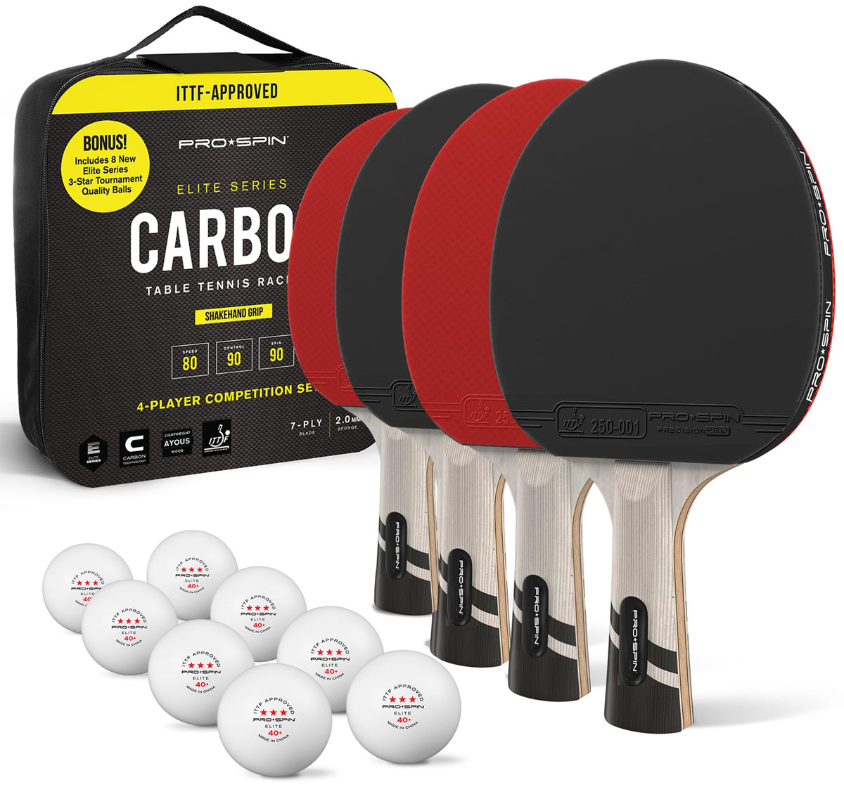 PRO-SPIN Ping Pong Paddles – ITTF Approved Professional Table Tennis Rackets with Carbon Fiber for Superior Control | 7-Ply Blade, Premium Rubber, 2.0mm Sponge
