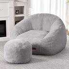 HABUTWAY Bean Bag Chair, Giant Bean Bag Chairs for Adults with Ottoman, Comfy Faux Fur Shell-Shaped Bean Bag Couch, Sofa Chair for Living Room, Bedroom, Purple