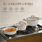27piece Kitchen Pots And Pans Set Ceramic Home Nonstick Cookware Sets,a Heat-Resistant Glass Lid And Handles,Silicone Kitchenware Included|For Induction Cooktops Dishwasher Safe（Beige Sleek Style）