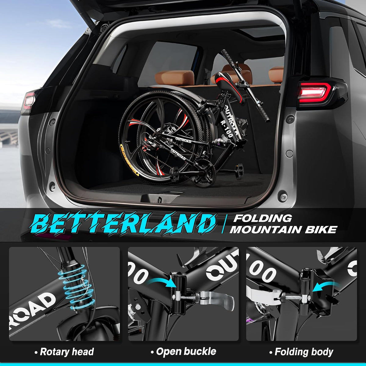 Betterland 26 Inch Adult Folding Mountain Bike, 21 Speeds Full Suspension Foldable Bikes, Dual Disc Brake, High Carbon Steel Frame Bicycle for Men Women
