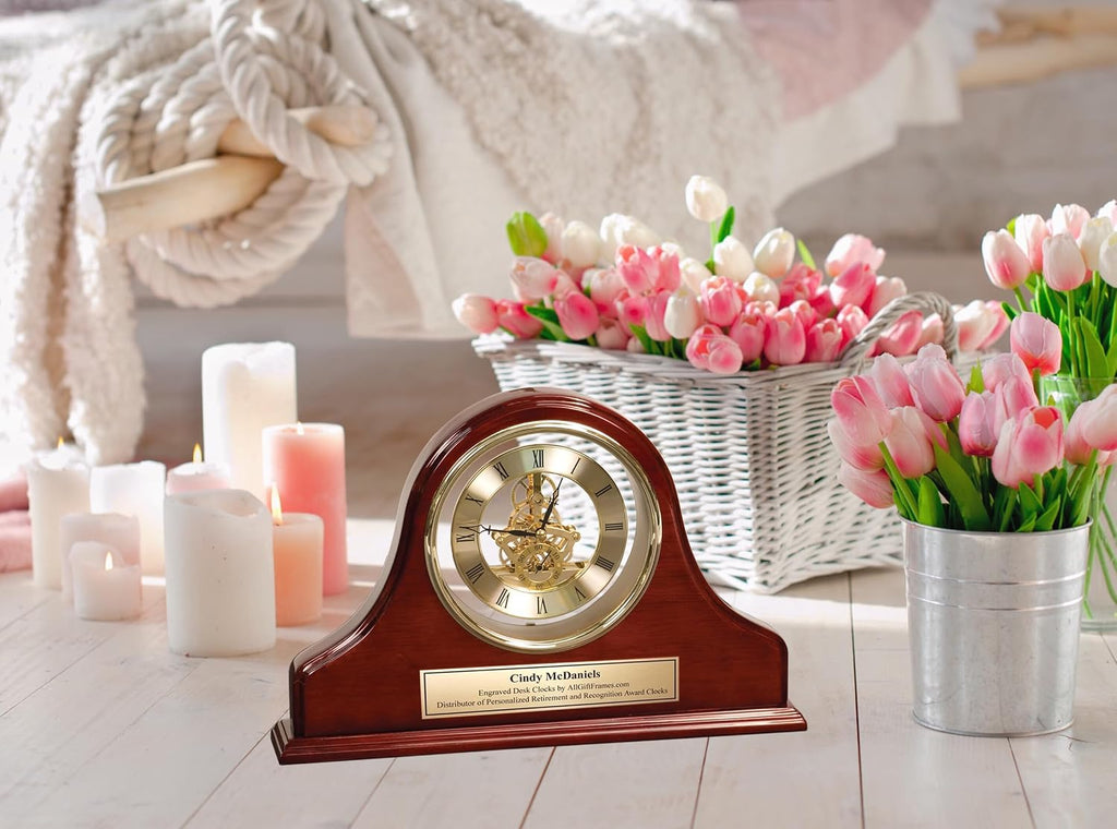 Orient Dome Mantle DaVinci Clock Gold Engraving Plaque Retirement Boss