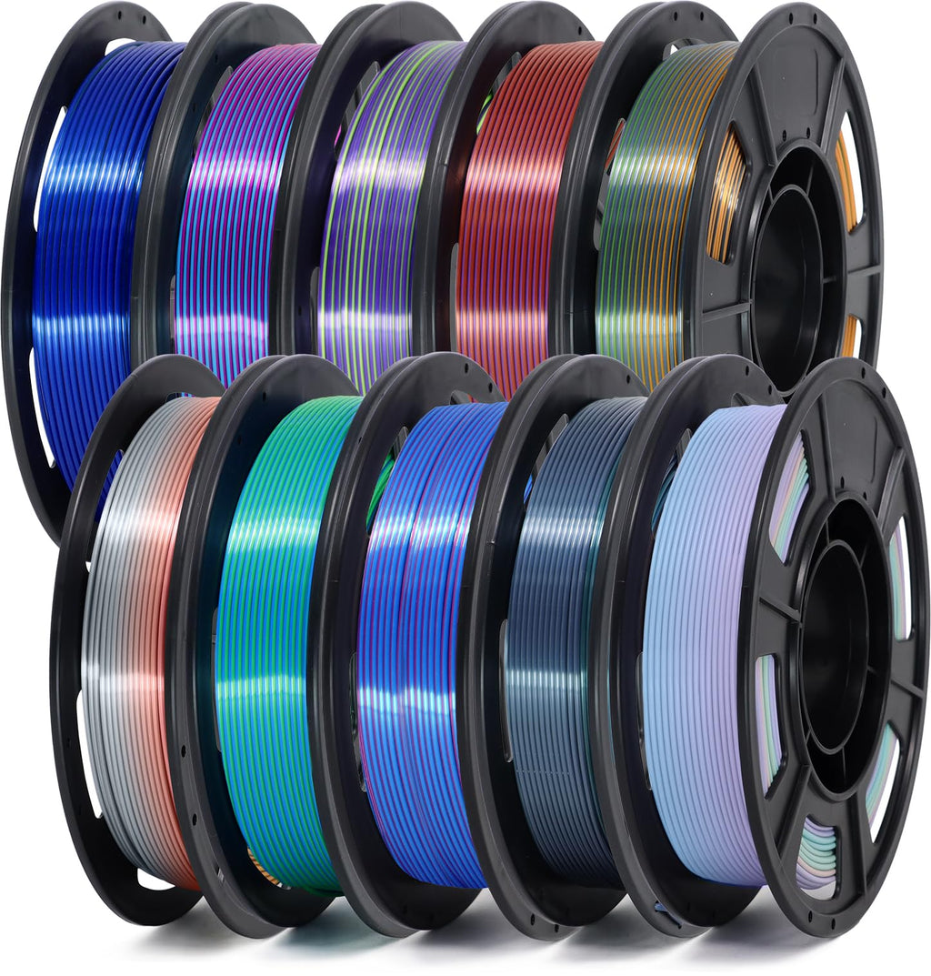 YOUSU 3D Printer Filament Silk PLA Filament Rainbow Color,1.75mm Tri Color PLA Filament 6kg Pack,1kg Spool.