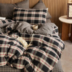 EAVD Vintage Buffalo Plaid Duvet Cover Queen Red&Black&Green Muslin Cotton