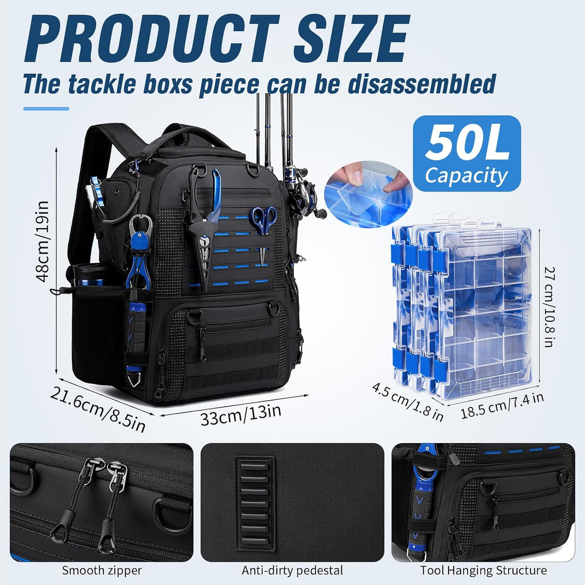 Fishing Backpack, Multi-pocket Tackle Backpack with 2 Rod Holders