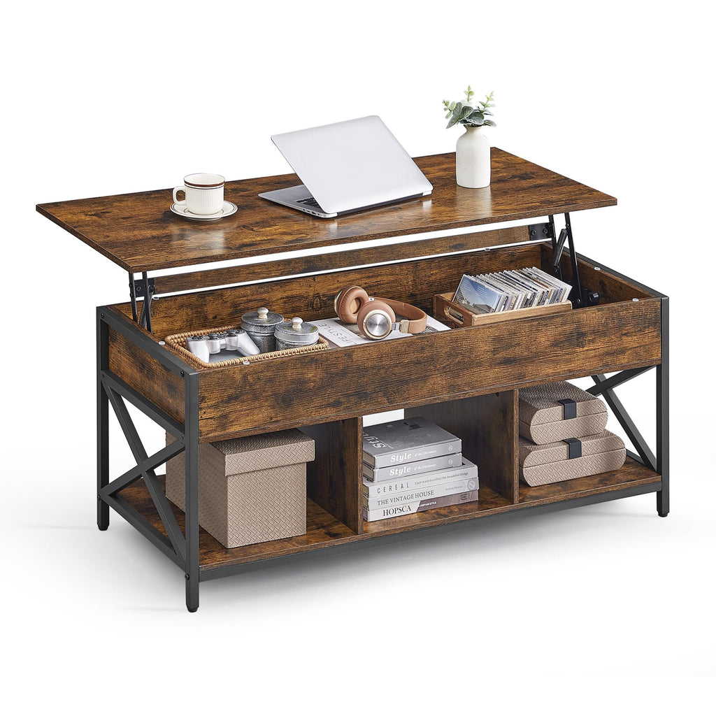 VASAGLE Lift Top Coffee Table with Storage Shelf, 3 Compartments