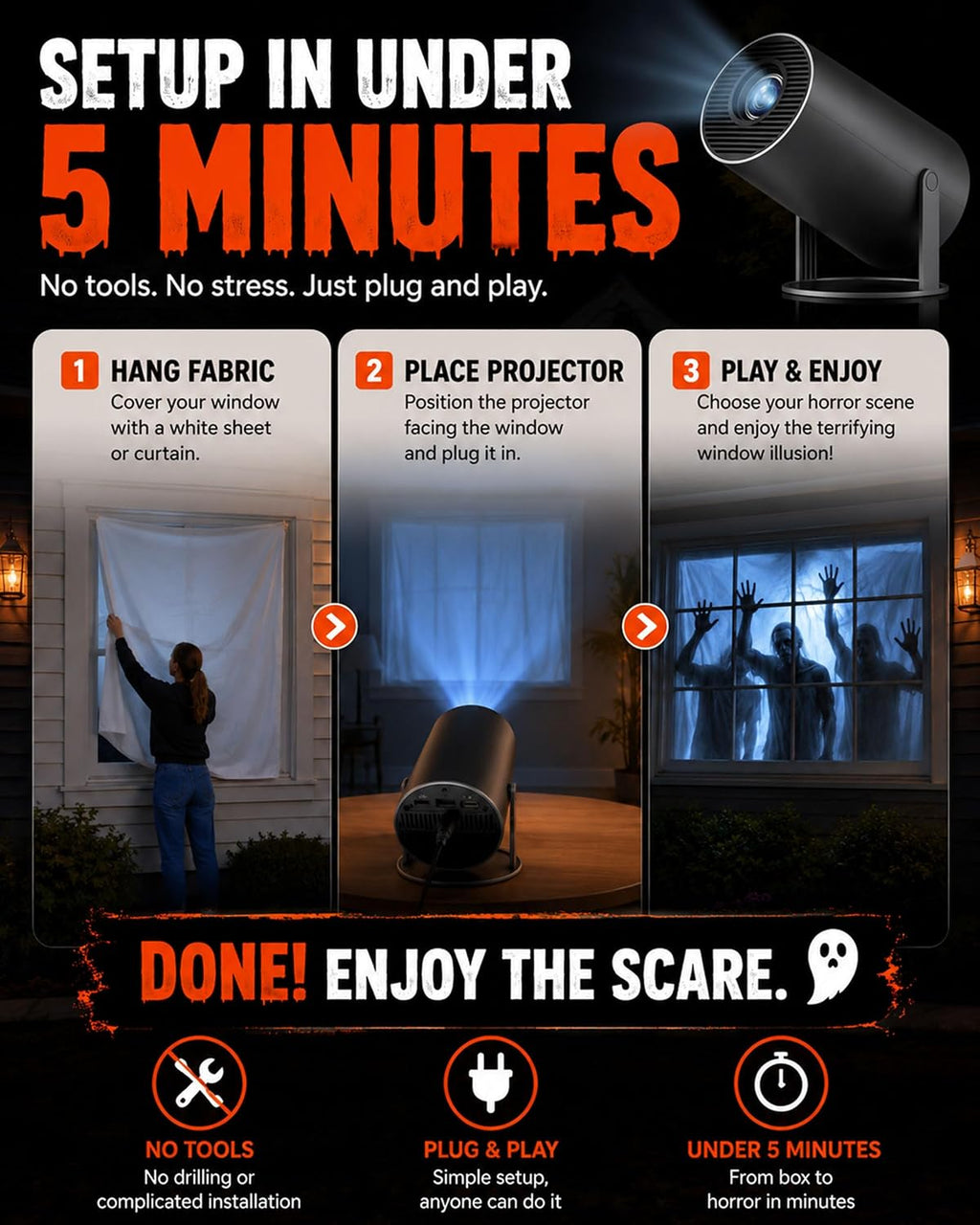 Scary Decorations Halloween Window Projector，black：With Effect fabric