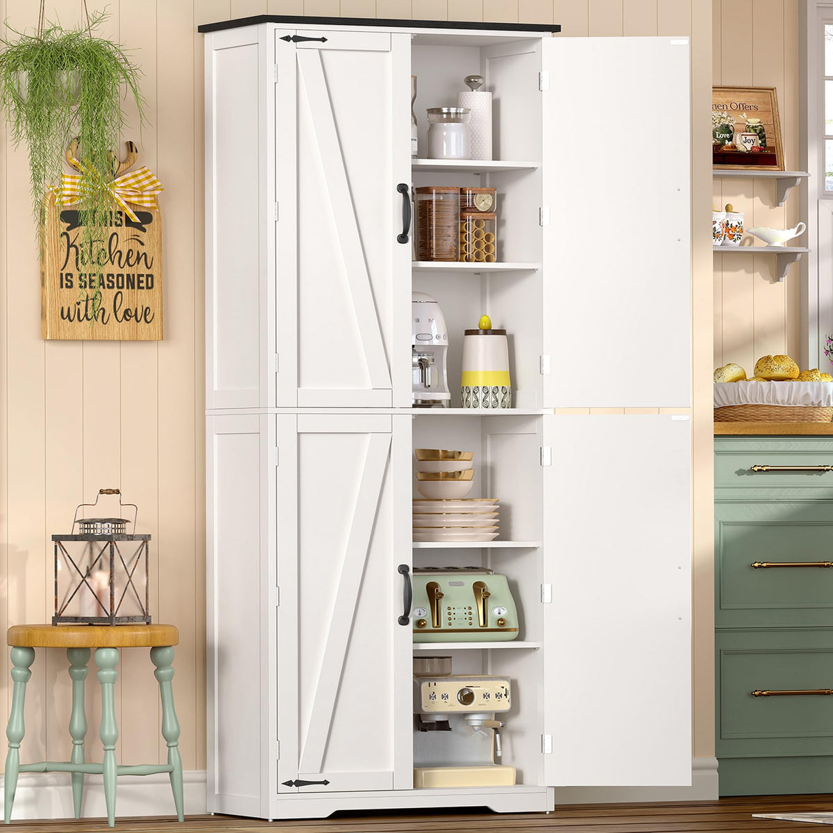 TEENFON Tall Bathroom Storage Cabinet with 4 Doors & 2 Adjustable Shelves