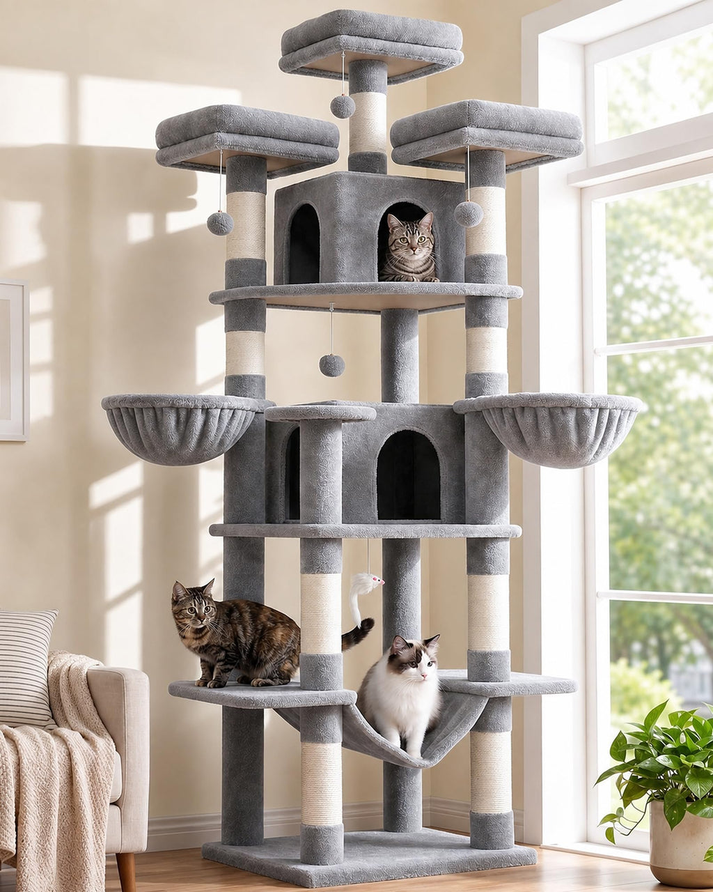 Globlazer Big XXL Cat Tower for Indoor Multiple Cats, F80, Dark Grey