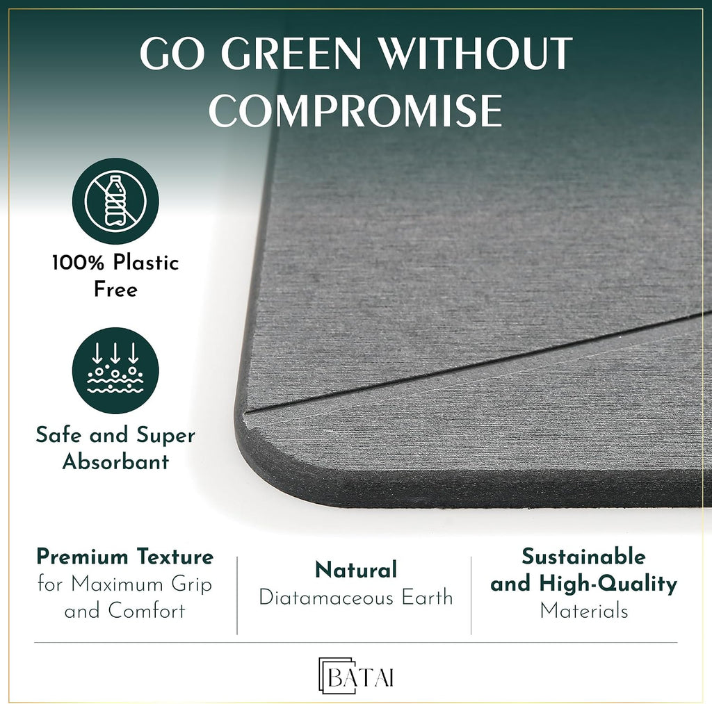 Extra Large Diatomaceous Earth Stone Bath Mat (31.5” x 19.7”) Dark Gray XL