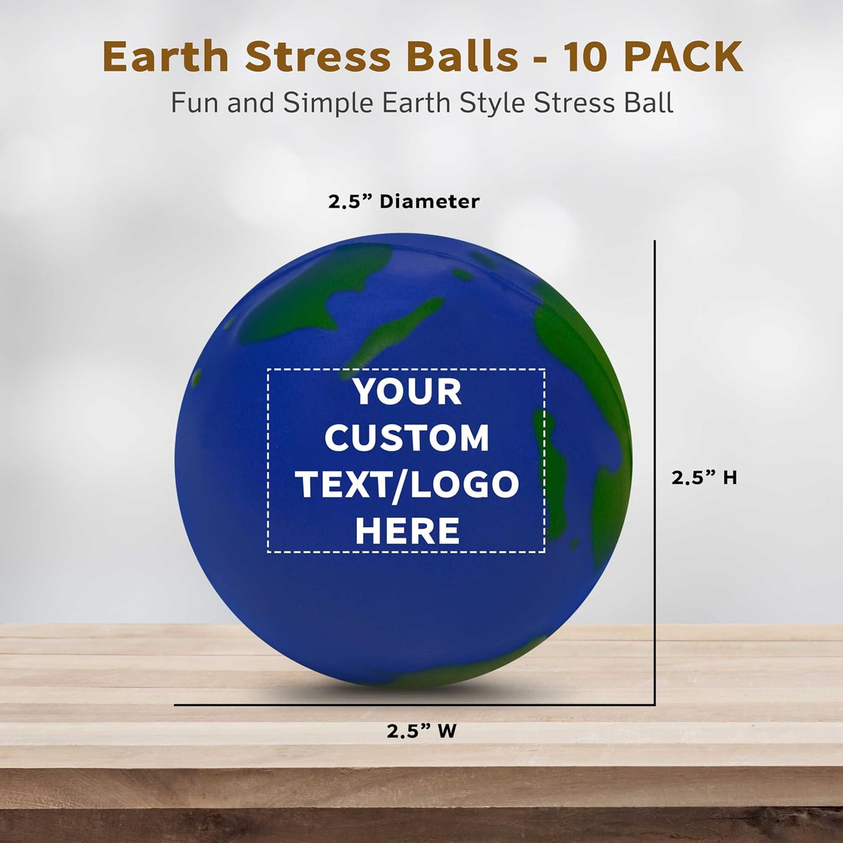 DISCOUNT PROMOS Custom Earth Squeeze Balls Set of 10, Personalized Bulk Pack - Perfect for Promotional Giveaways - Blue