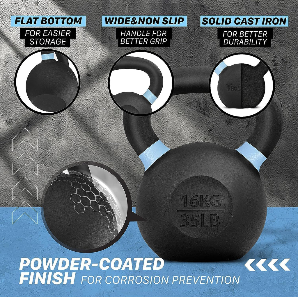 Yes4All Powder Coated Kettlebell, 9–88 lb Cast Iron Weights