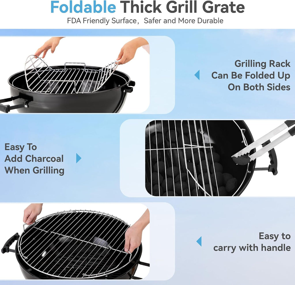22 inch Kettle Charcoal BBQ Grill with Wheels for Outdoor Cooking