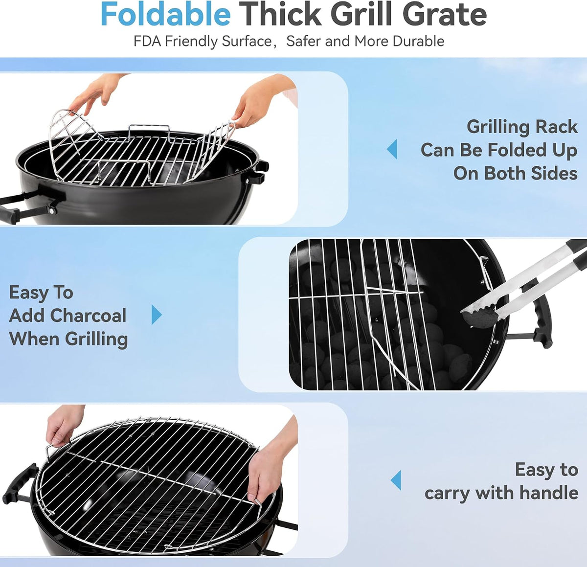 22 inch Kettle Charcoal BBQ Grill with Wheels for Outdoor Cooking