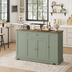 HOSTACK 47" W Kitchen Island Cart with Storage, Rolling Island Table, Green