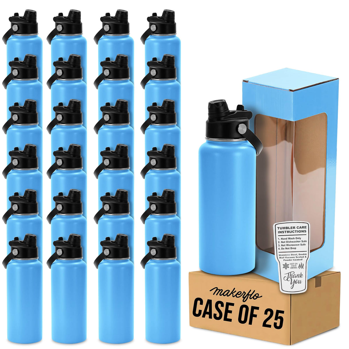 makerflo 32oz Powder Coated Hydro Water Bottle Blanks, Orange, Case of 25