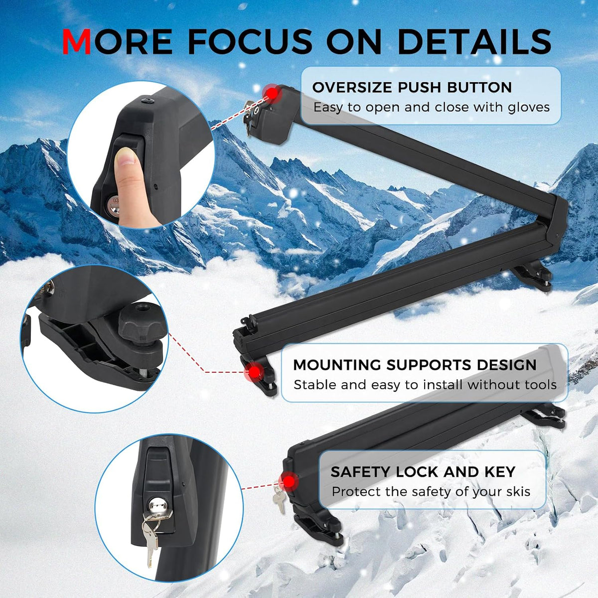 Ski and Snowboard Roof Racks, 28" Universal Ski Roof Rack Carrier