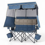 Padded Double Camping Chair With Canopy,Folding Chair Support 450LBS, Blue